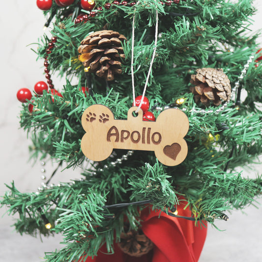 Custom Dog Bone Merry Christmas Wood Ornament