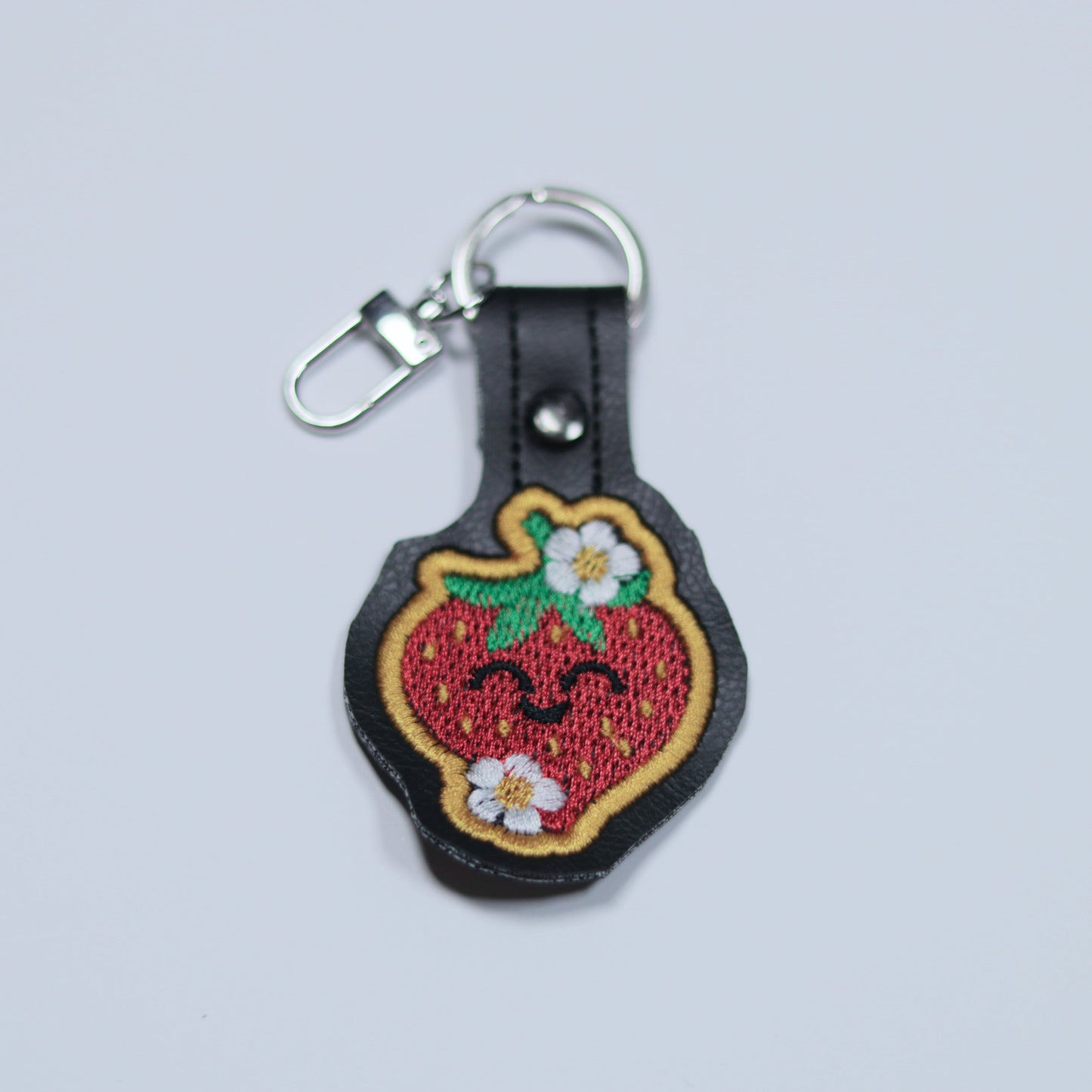 Kawaii Strawberry Embroidered Vinyl Keychain