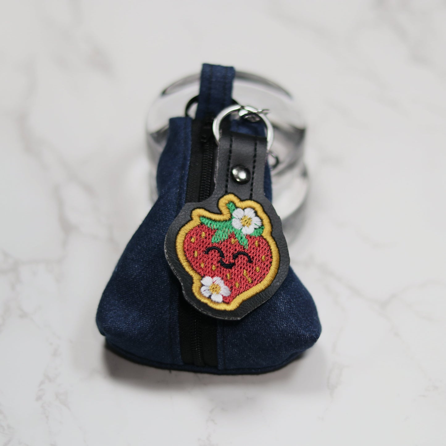 Kawaii Strawberry Embroidered Vinyl Keychain