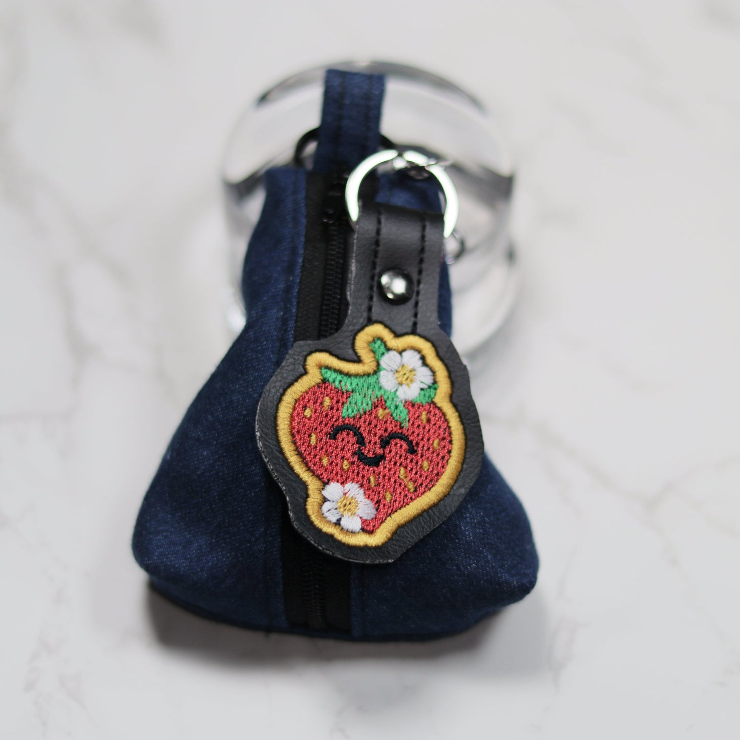 Kawaii Strawberry Embroidered Vinyl Keychain