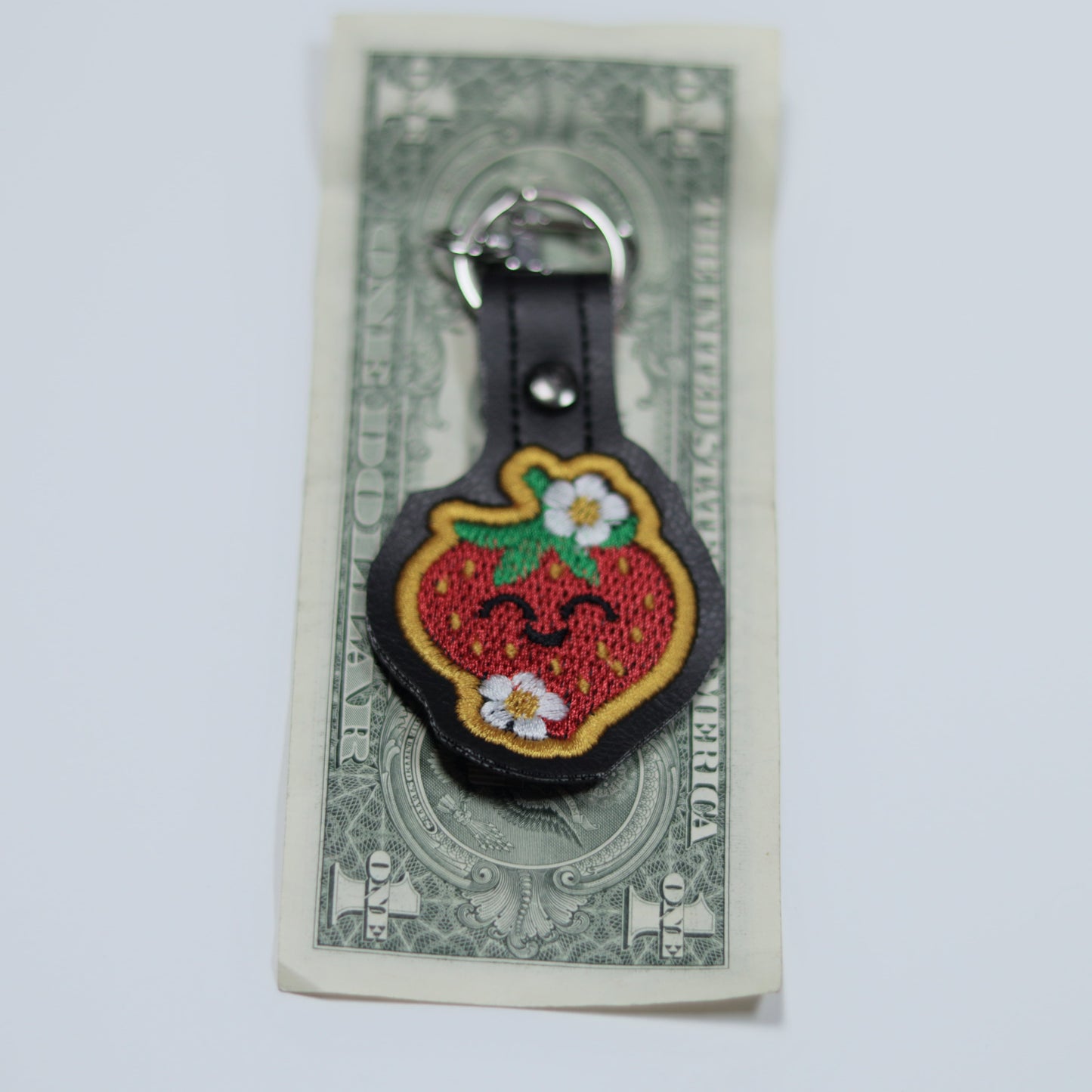 Kawaii Strawberry Embroidered Vinyl Keychain