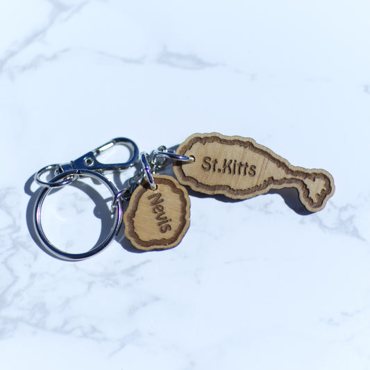 St. Kitts and Nevis Wood Keychain Design 3
