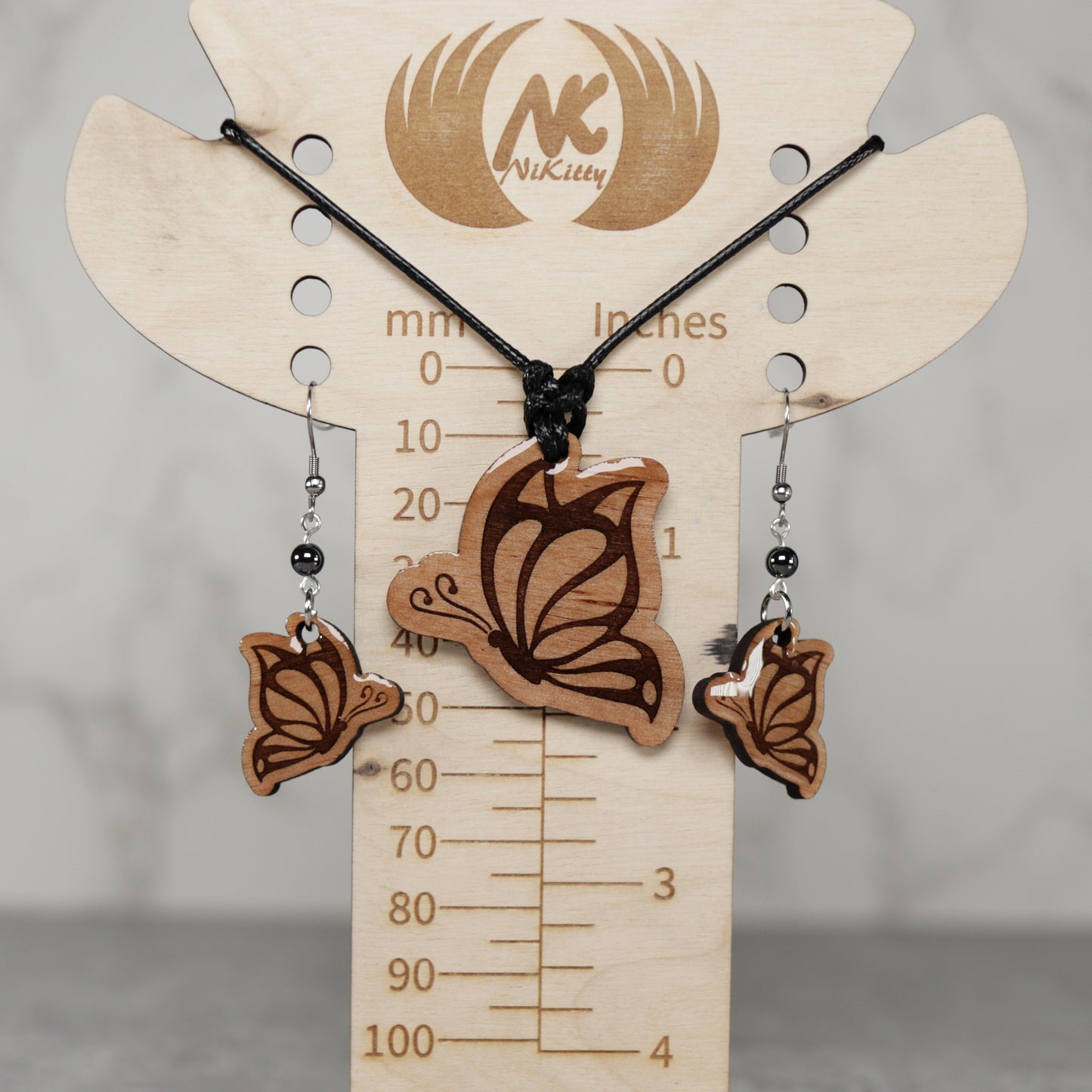 Butterfly Wood Earring and Necklace Set