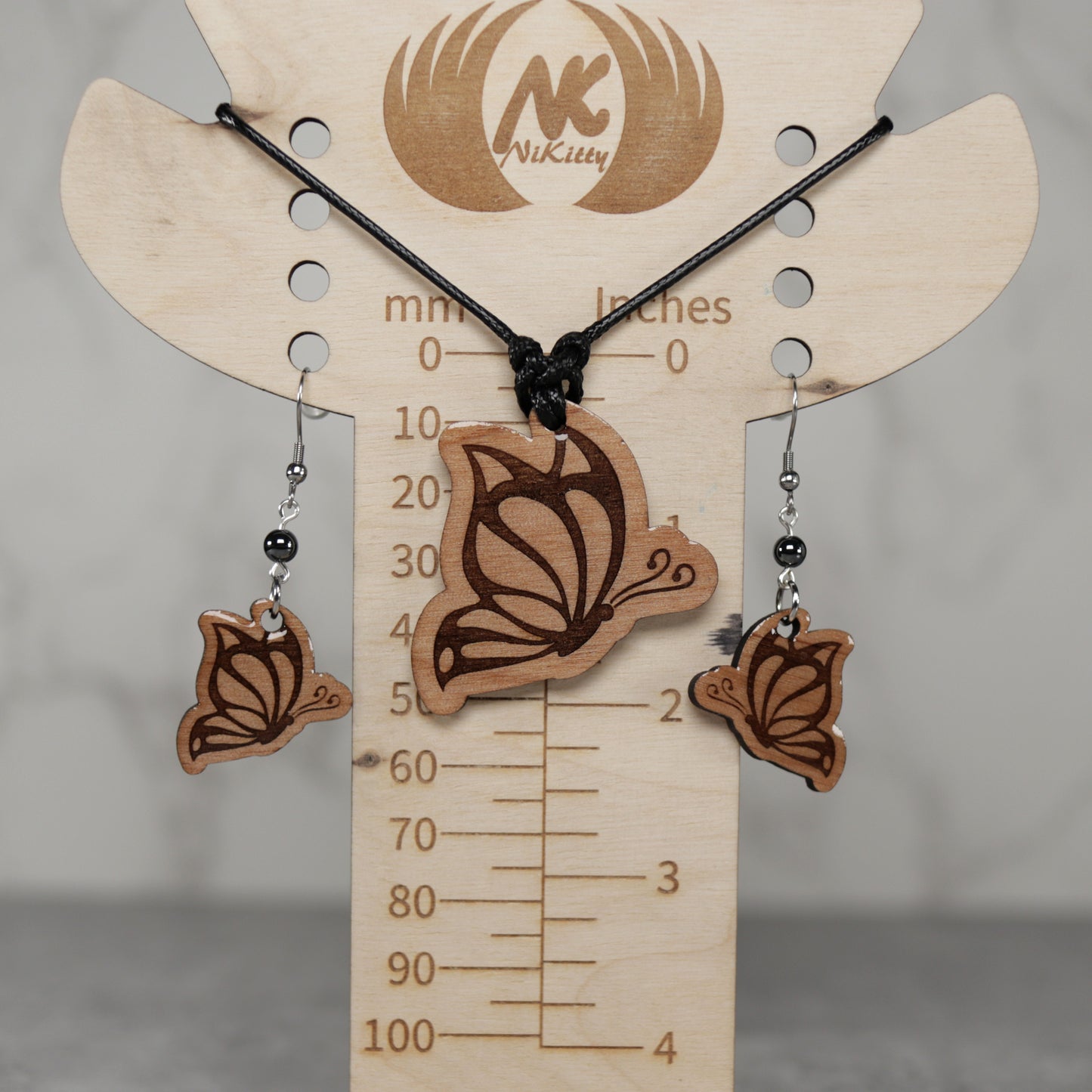 Butterfly Wood Earring and Necklace Set