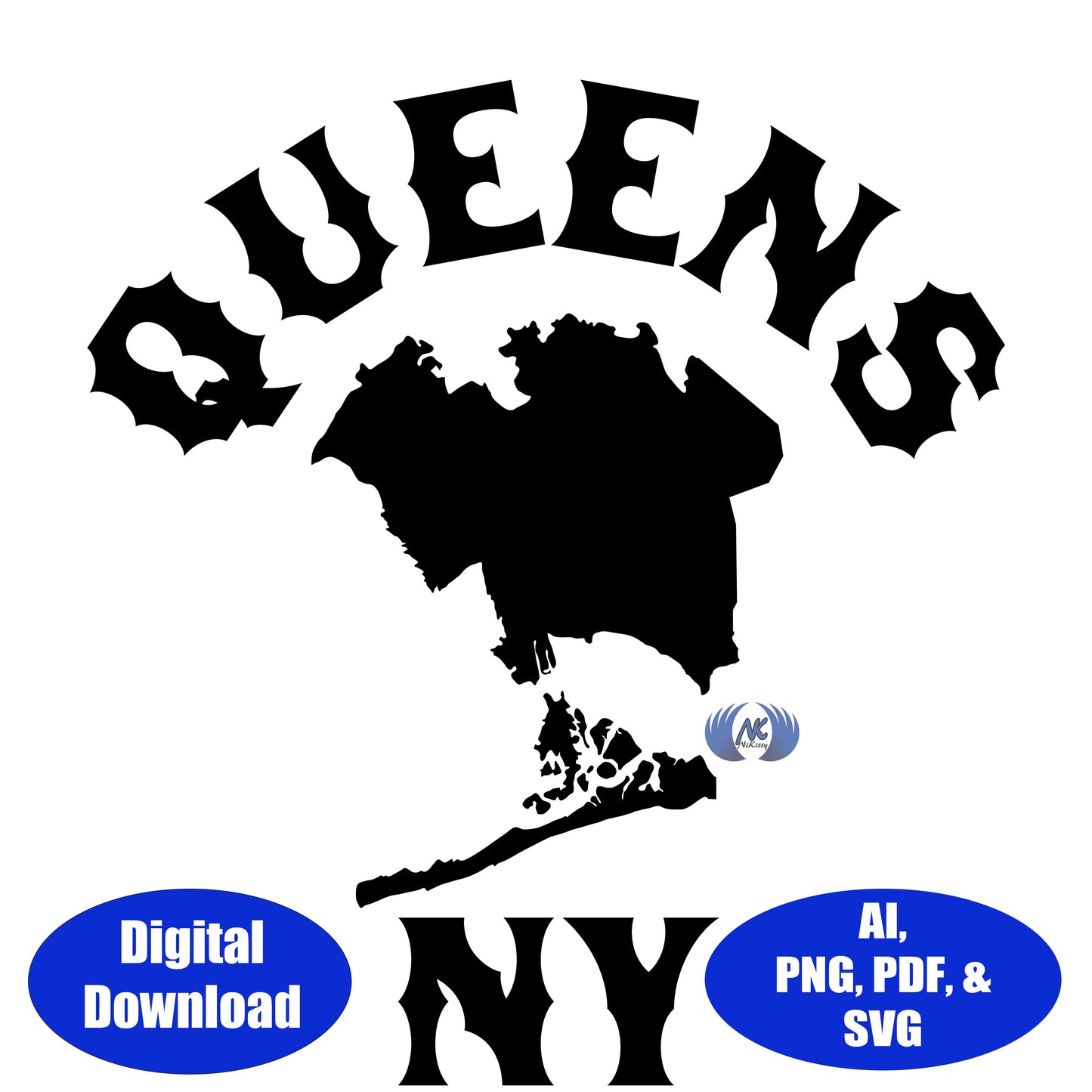 Queens New York City SVG, DXF, Adobe Illustrator & PNG Download Version 1