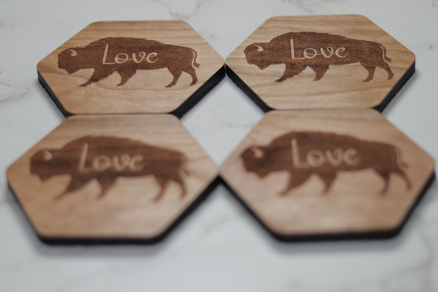 Personalize Bison Wood Coaster Set with Holder