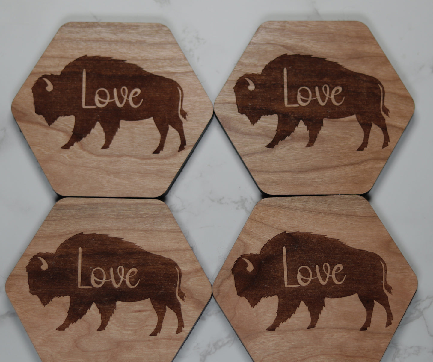 Personalize Bison Wood Coaster Set with Holder