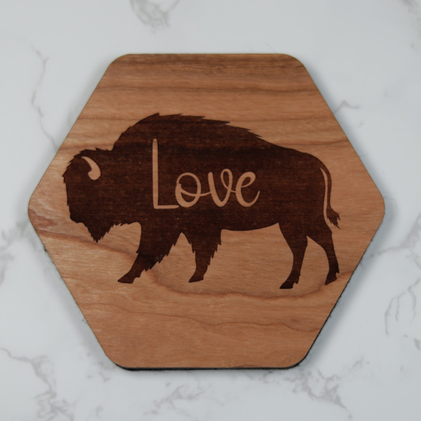 Personalize Bison Wood Coaster Set with Holder