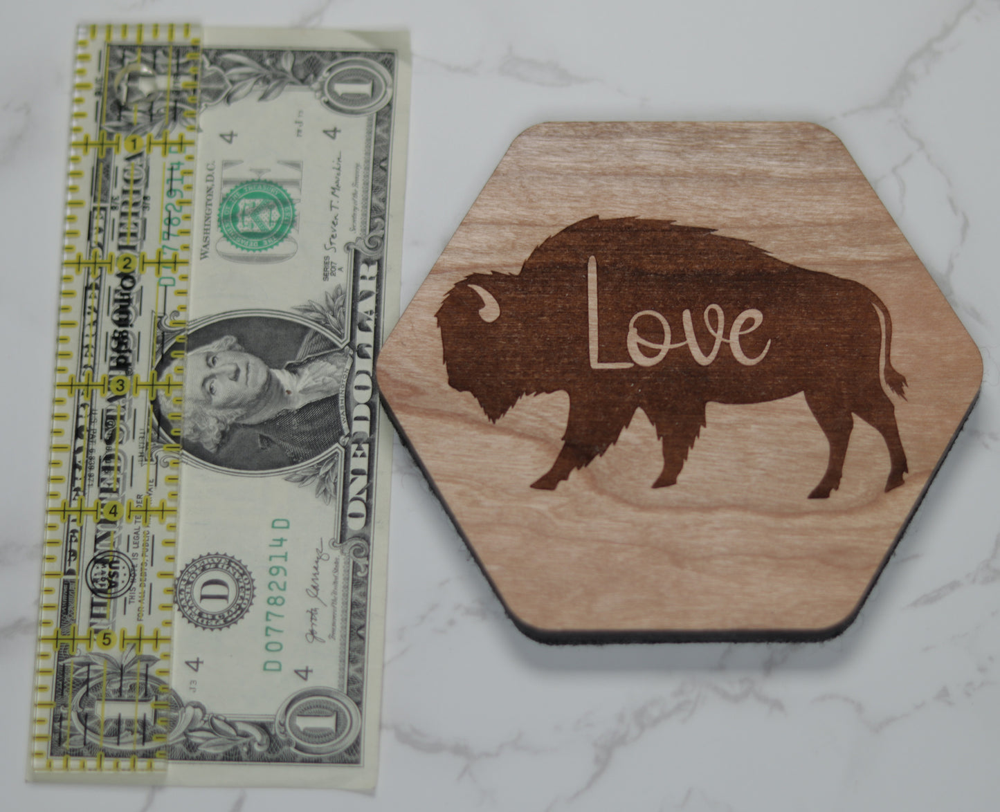 Personalize Bison Wood Coaster Set with Holder