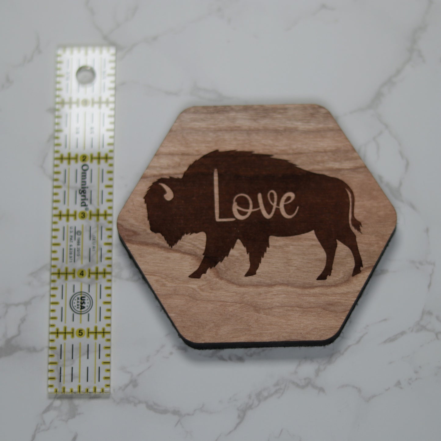Personalize Bison Wood Coaster Set with Holder