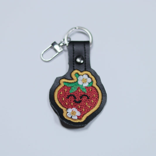 Kawaii Strawberry Embroidered Vinyl Keychain