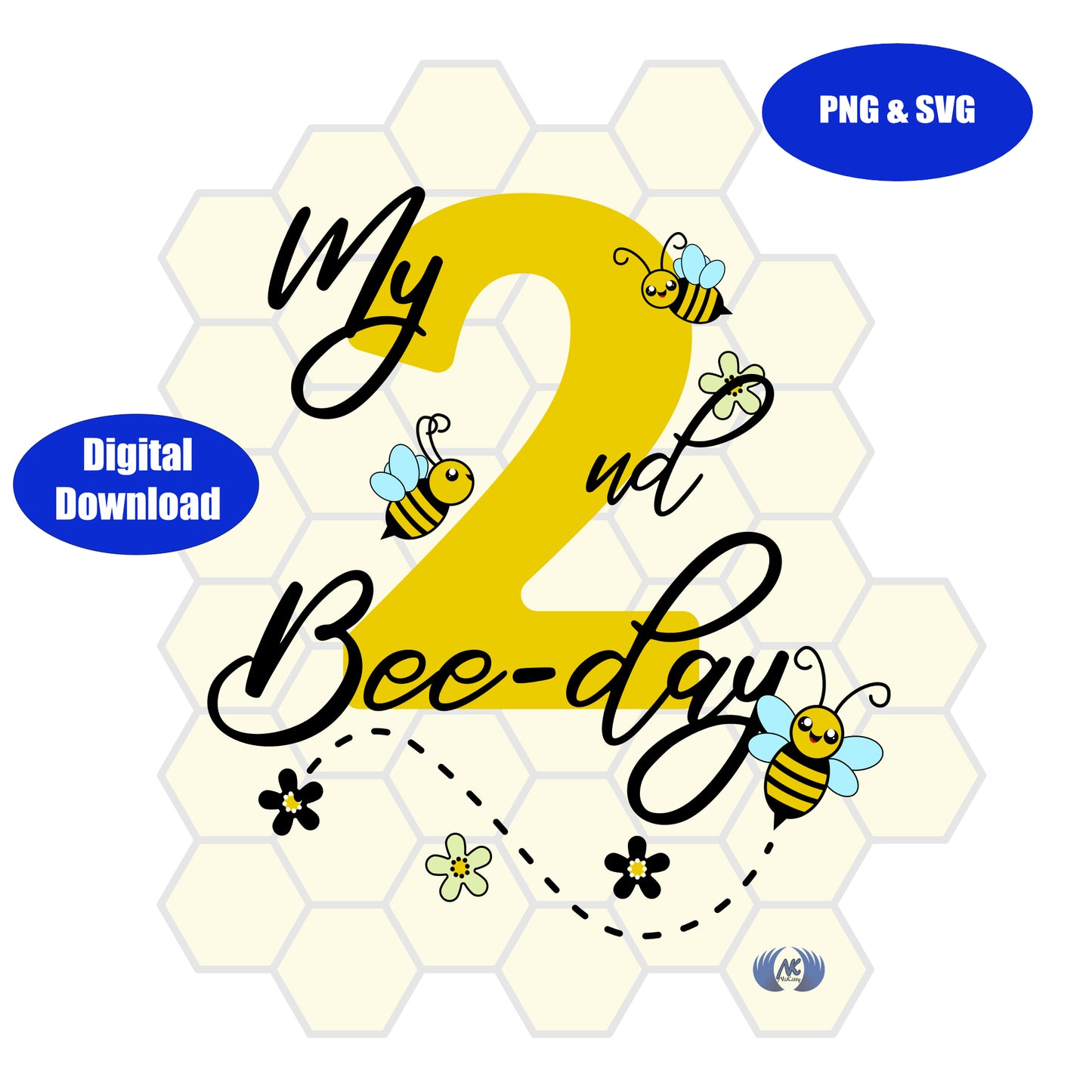 My 2nd Bee-day Birthday Design in PNG and SVG, Digital Download Only!