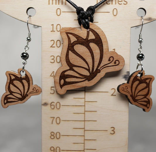Butterfly Wood Earring and Necklace Set