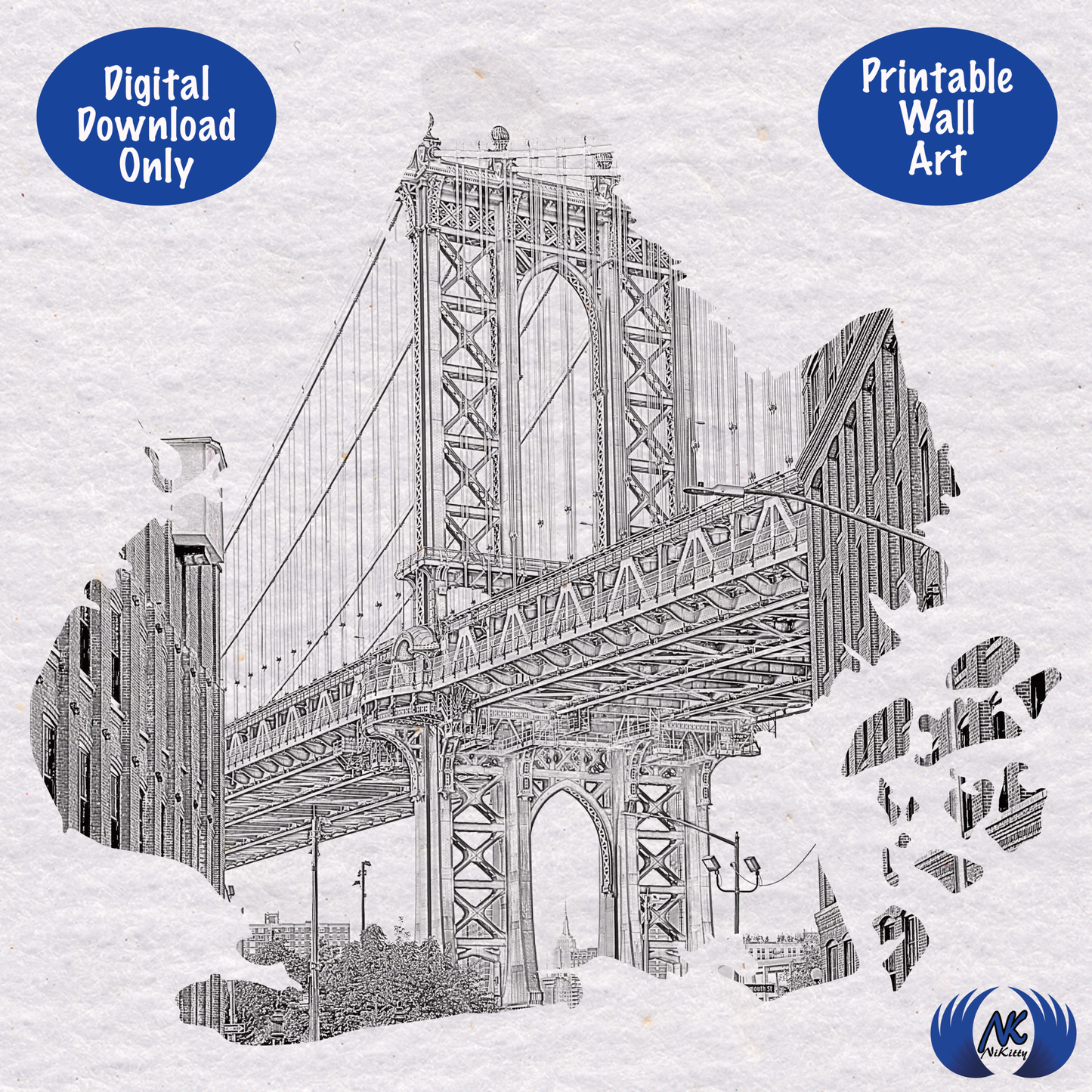 Printable Brooklyn Bridge New York Wall Art, Instant Digital Download