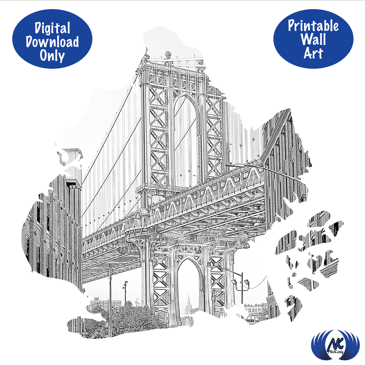 Printable Brooklyn Bridge New York Wall Art, Instant Digital Download