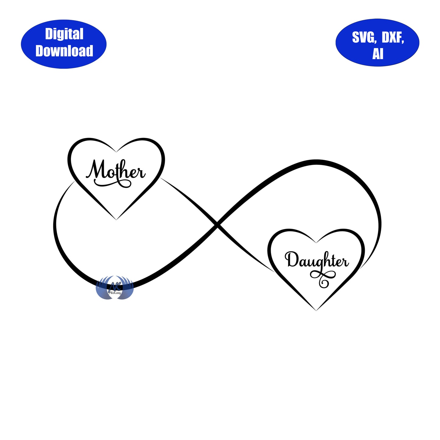 Infinity Heart with Text and Blank Spots SVG, DXF, and Adobe Illustrator Digital Download Only