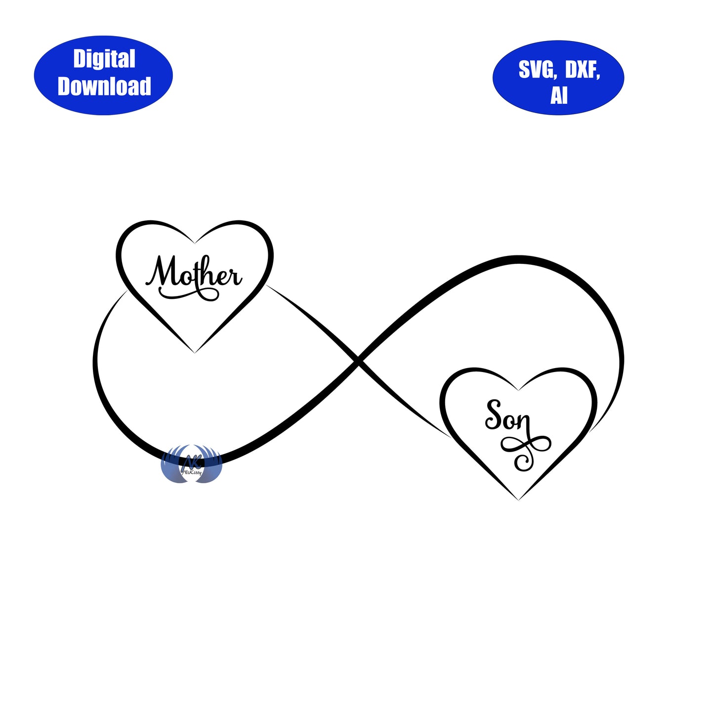Infinity Heart with Text and Blank Spots SVG, DXF, and Adobe Illustrator Digital Download Only