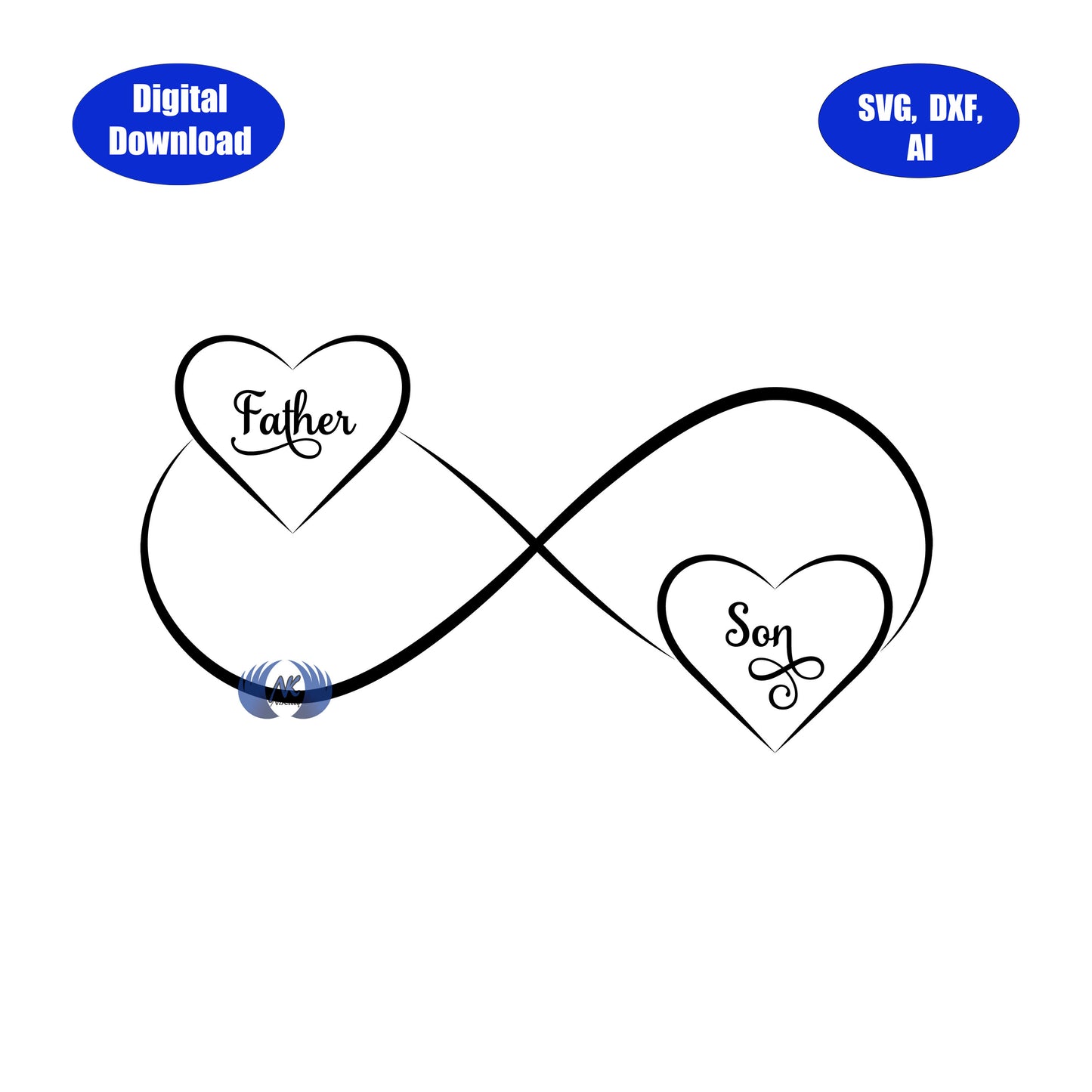 Infinity Heart with Text and Blank Spots SVG, DXF, and Adobe Illustrator Digital Download Only