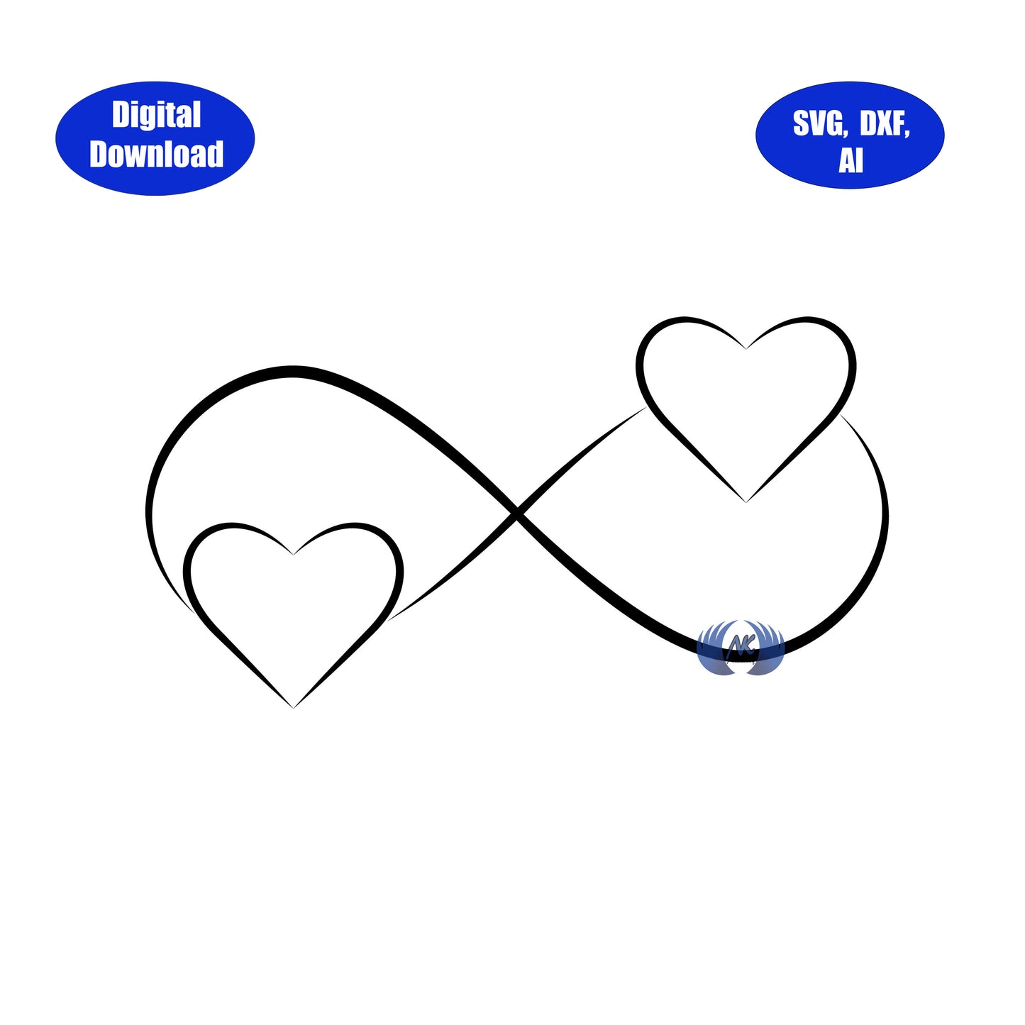Infinity Heart with Text and Blank Spots SVG, DXF, and Adobe Illustrator Digital Download Only